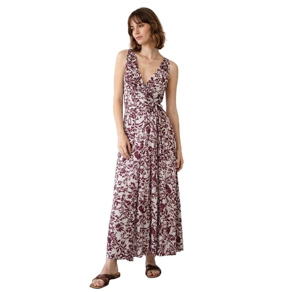 AMOUR VERT Olive Dream Knit Wrap Maxi Dress Verona Truffle Floral XL Resortwear‎